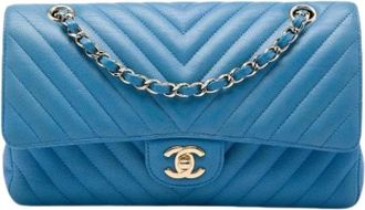 Chanel Pre-owned Vintage Double Flap Shoulder Bag - Dames - Vintage Schoudertas - Blauw - ONE Size - Leer - Vintage