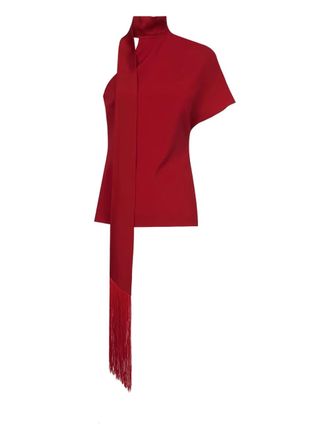 Taller Marmo Blusa monospalla Absinthe con frange - Rosso