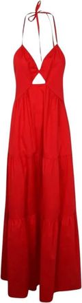 Twinset Elegante Lange Jurk met Bandjes - Dames - Maxi kleedjes - Rood - M - Katoen - Kleedjes