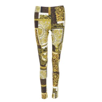 Versace black gold brown stretchy leggings