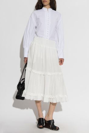 Balmain Cotton Shirt With A Stand-up Collar, Womens, White