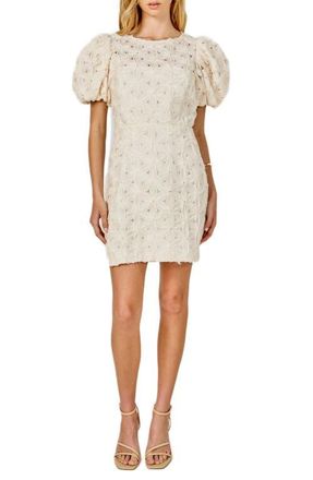 endless rose Texture Puff Sleeve Minidress in Cream at Nordstrom, Size X-Small