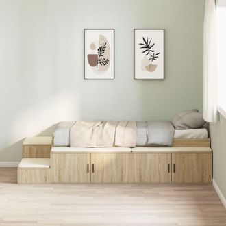 Berkfield Home Storage Bed Frame Sonoma Oak 80x200 cm in Beige
