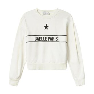 Ga&euml;lle Paris Wit Katoenen T-shirt met Logoprint en Strass - Dames - Sweatshirts - Wit - L - Katoen - Hoodies & sweatvesten