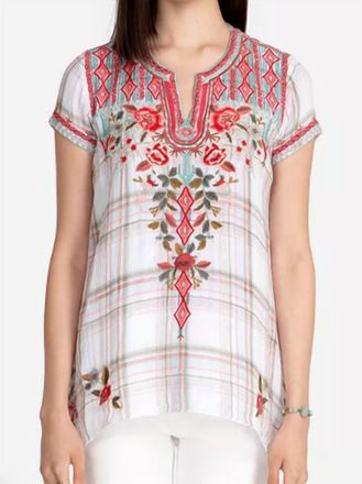 Johnny Was Cyrielle Notched Neck Drape Top In Plaid