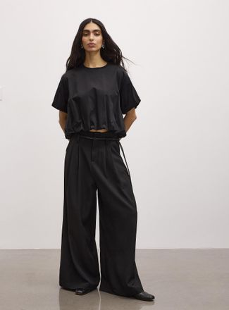 Icone Womens Cord belt pleated waist ultra-wide-leg pant