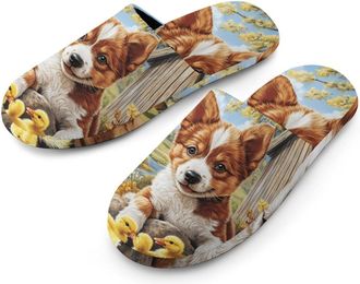 Generic Puppy Dog Yellow Ducklings Mens House Slippers Slip Indoor Slipper On Shoes Warm Outdoor
