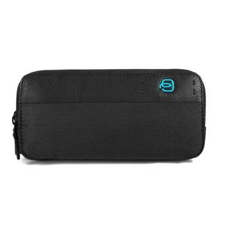 Piquadro Clutches, female, Black, Size: ONE SIZE Black leather and fabric bag