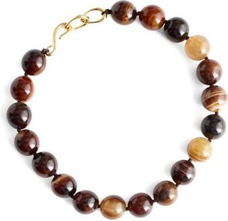 Madewell Semiprecious Stone Oversize Beaded Choker Necklace in Dark Brown at Nordstrom