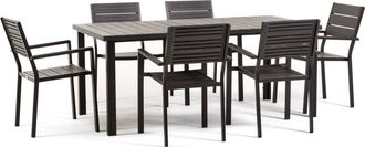 Siediti Fuori e Dentro Conjunto mesa 180x90 cm y 6 sillas con brazos negro