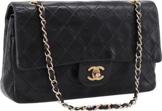 Chanel Timeless - Classic Double Flap Quilted Lambskin Black Leather Handbag (Pre-Owned)