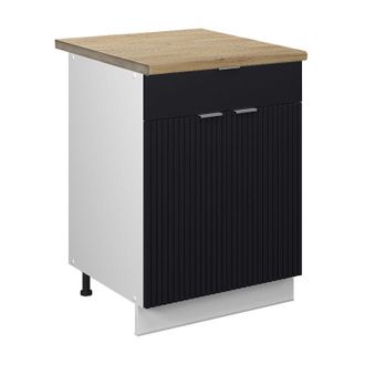 Vicco Mueble Bajo De Cocina Fame-line, Rayas Negras, 60 Cm Con Caj&oacute;n, Et Roble