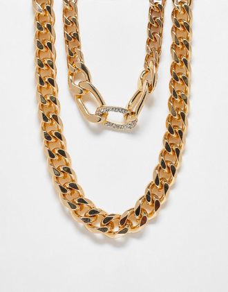 WFTW Goldfarbenes Panzerarmband im Lagen-Design mit Strass-Verbindungselement