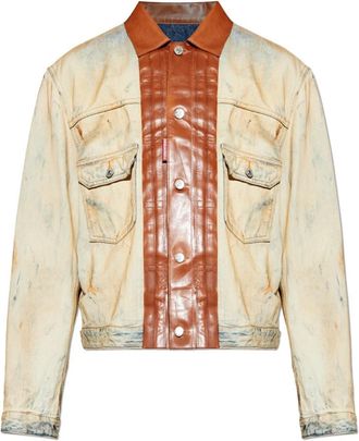 Dsquared2 Denim Jacket met Leren Afwerking - Heren - Spijkerjassen - Beige - M - Denim - Jassen