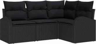 vidaXL Juego De Sof&aacute; Con Coj&iacute;n 4 Pcs Negro Rat&aacute;n Sint&eacute;tico Vidaxl