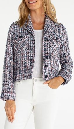 Liverpool L.A. Tweed Crop Jacket in Navy/Multi Plaid at Nordstrom, Size X-Small