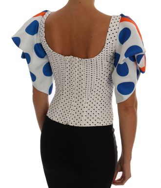 Dolce & Gabbana Womens Polka-Dot Silk Corset Blouse White Cotton