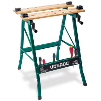 No Brand Vonroc Banco De Trabajo Plegable Con Una Capacidad De Carga De Hasta 150 Kg - Provisto De Un Tablero De Bamb&uacute;