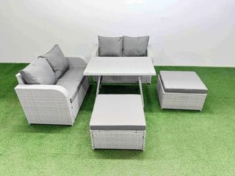 Fimous 6 Seater Outdoor Love Sofas Set Rattan Garden Furniture Set in Light Grey