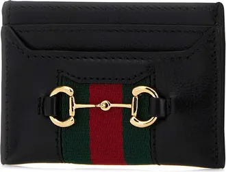 Gucci Womens Leather With Horsebit Detail Card Case Black Wallet