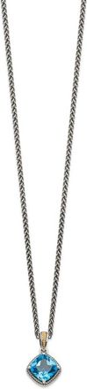 Diamond2Deal Sterling Silver with 14K Accent Cushion Blue Topaz Pendant Necklace