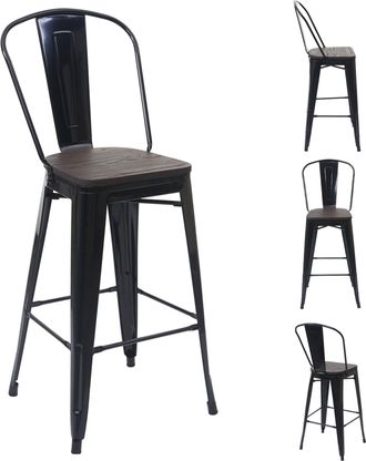 Hhg Hhg - Set 4x Sgabelli Con Schienale Bistrot Design Industriale 778 Legno Metallo Verniciato Nero