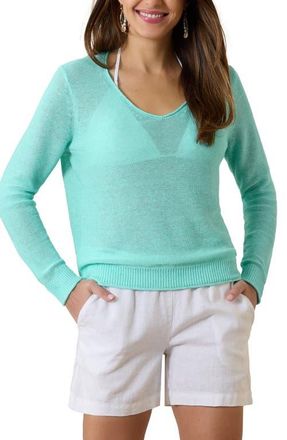 Tommy Bahama Cedar V-Neck Linen Sweater in Clear Lake at Nordstrom, Size X-Small