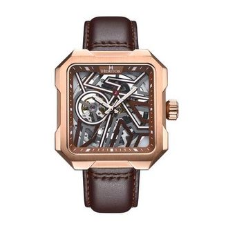 Heritor Campbell Leather-Band Skeleton Watch in Rose Gold/brown at Nordstrom