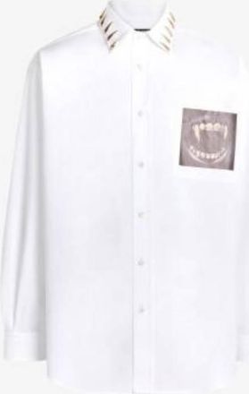 Roberto Cavalli Tiger Tooth Embroidered Button-Down Shirt, Brand Size 50 ( US Size 40 )