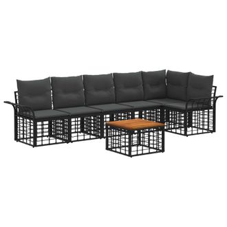 vidaXL Conjunto De Sof&aacute;s De Exterior 7 Pcs Negro Y Gris Oscuro Vidaxl