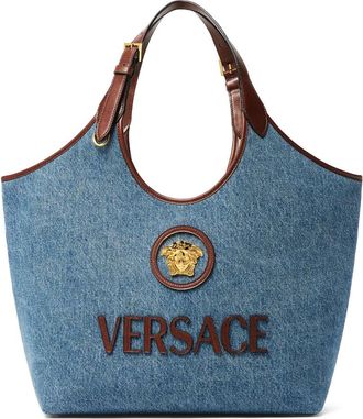 Versace Shopper met logo applicatie - Blauw