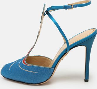 Charlotte Olympia Blue Metallic Lurex Fabric Ankle Strap Sandals