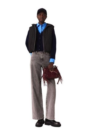 Maje Rhinestone sleeveless puffer jacket in Black at Nordstrom, Size Medium