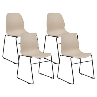 Beliani Beliani - Conjunto De 4 Sillas De Conferencia De Pl&aacute;stico Patas De Acero Negras Apilables Sin Reposabrazos Escandinavo Moderno Comedor Beige Panora