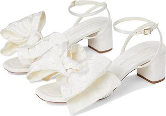 Loeffler Randall Carmen Mid Heel Bow Sandals Womens Wedge Shoes Cream : 6.5 B - Medium, Leather