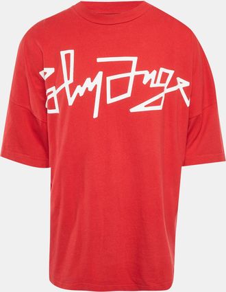 Palm Angels Red Logo Print Oversized Crew Neck T-Shirt