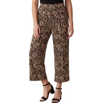 Jessica London Everyday Stretch Knit Wide Leg Crop Pant in Black Khaki Scroll at Nordstrom, Size 24