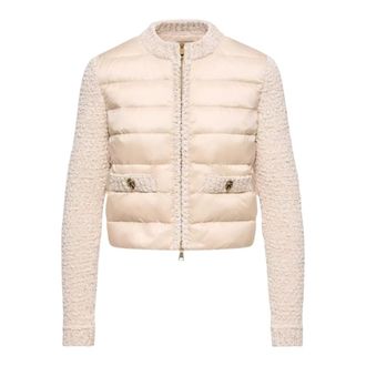 Moncler Down Jackets, female, Beige, Size: M Padded Zip-Up Cardigan