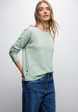Street One Rundhalspullover STREET ONE, Damen, Gr. 34, serene gr&uuml;n meliert, Strick, Obermaterial: 49% Baumwolle, 49% Polyester, 2% Elasthan, meliert, regular fit