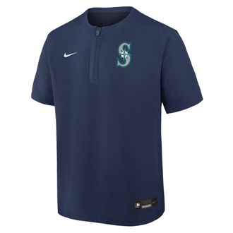 Nike Seattle Mariners Authentic Collection Nike Mens Dri-FIT MLB 1/4-Zip Short-Sleeve Windshirt in Blue | 04HF11TFMVR-Q9T