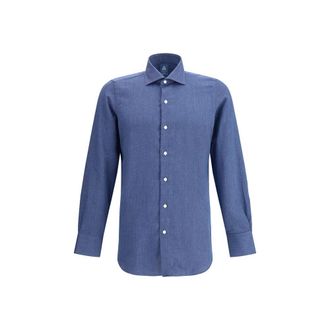 Finamore Blue Cotton Dress Mens Shirt