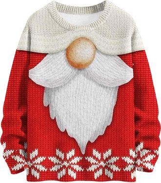 Generic Women Christmas Sweatshirt Reindeer Print Xmas Top Novelty Pullover Crewneck Blouse Long Sleeve Baggy Jumper Fall Clothes Personalized Tunic U-01 (Red