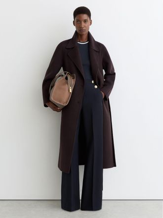 Reiss Navy Wide-leg Button-detail Trousers, 26S