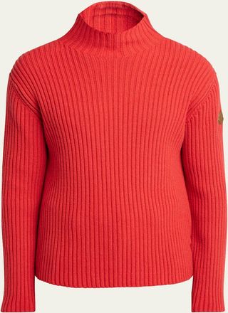 Moncler Mens Sleeve-Logo Ribbed Turtleneck Sweater