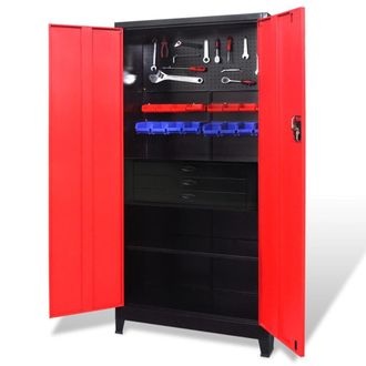 Berkfield Home Tool Cabinet with Tool Chest Steel 90x40x180 cm Red & Black | Size: 90 x 40 x 180 cm