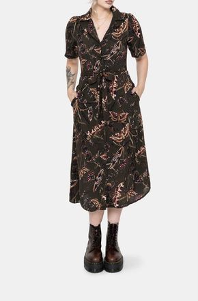 Disturbia Whispen Moth Print Midi Shirt Dress in Green at Nordstrom, Size 12