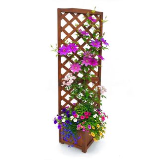 Relaxdays Relaxdays Jardinera Con Enrejado, 180 X 55 X 51 Cm, Para Balc&oacute;n Y Jard&iacute;n, Madera De Abeto, Marr&oacute;n
