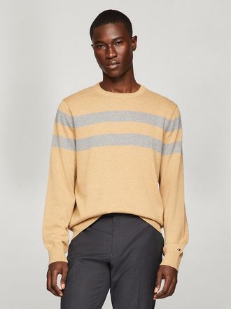 Tommy Hilfiger Mens Double Stripe Crewneck Sweater - Beige - XS