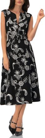 Ivonne Embroidered Belted Midi Dress in Black at Nordstrom, Size 4