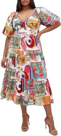 City Chic Simona Print Midi Dress in Dreamscape at Nordstrom, Size Xs